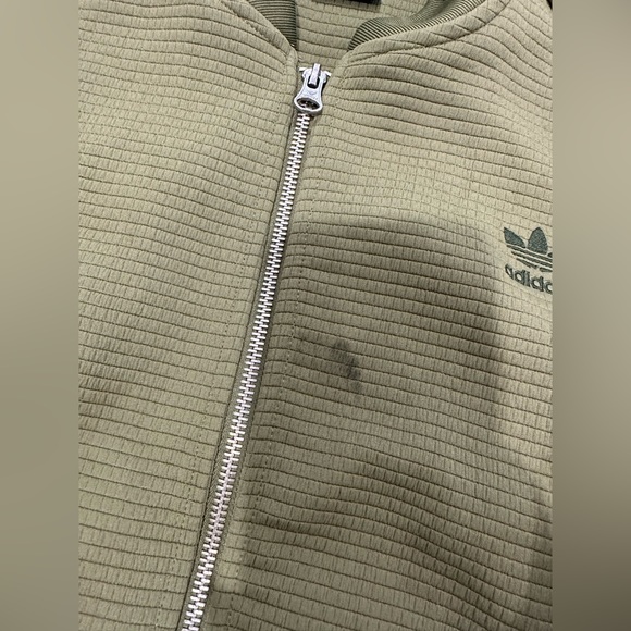 Adidas Originals Three Stripe Waffle Olive Army Green Bomber Jacket Size S - Picture 6 of 7